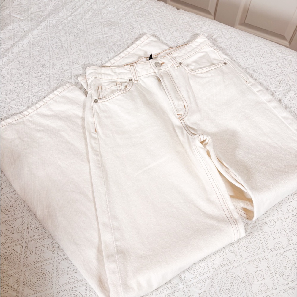 Divided High-Waisted Wide Leg White Skinny Jeans Orange Stitching